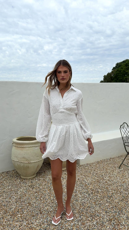 Brittney Long Sleeve Mini Dress - White