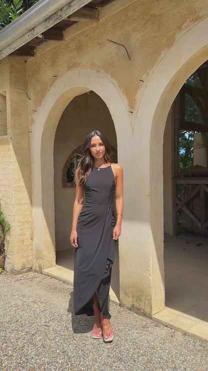 Genevieve Boat Neck Maxi Dress - Black