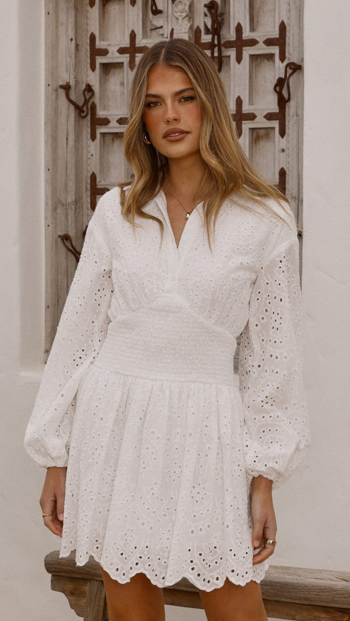 Brittney Long Sleeve Mini Dress - White