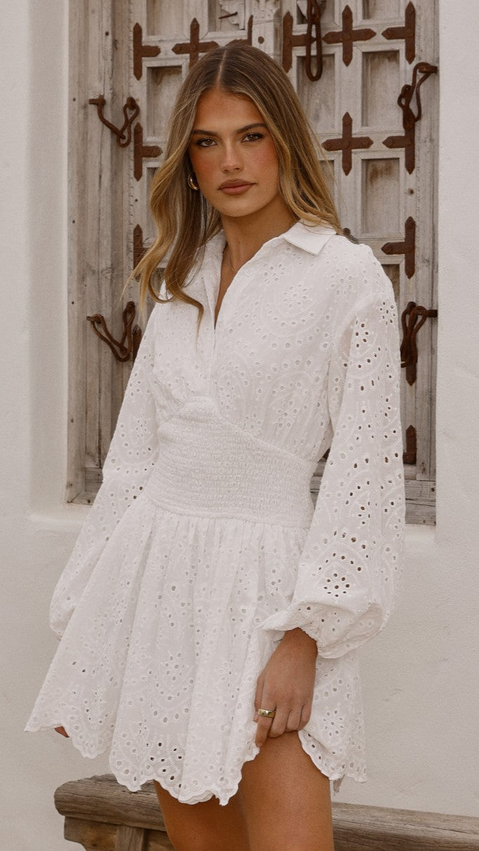 Brittney Long Sleeve Mini Dress - White