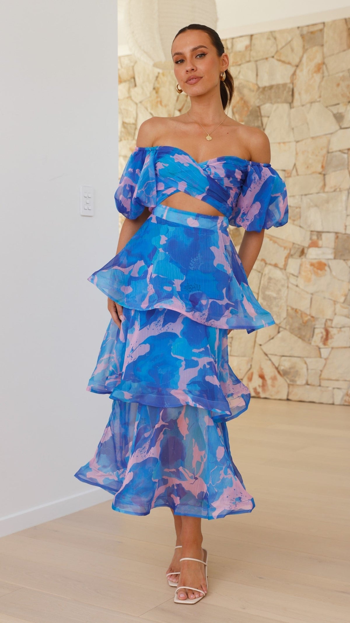 Casey Maxi Dress - Blue / Pink Print