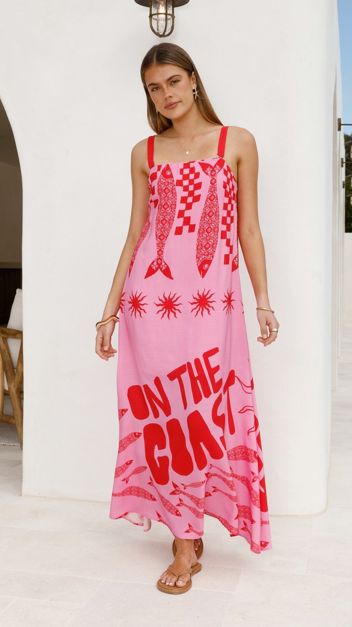 Elidie Strapless Maxi Dress - Pink/Red Tide