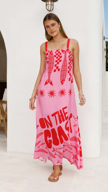 Elidie Strapless Maxi Dress - Pink/Red Tide