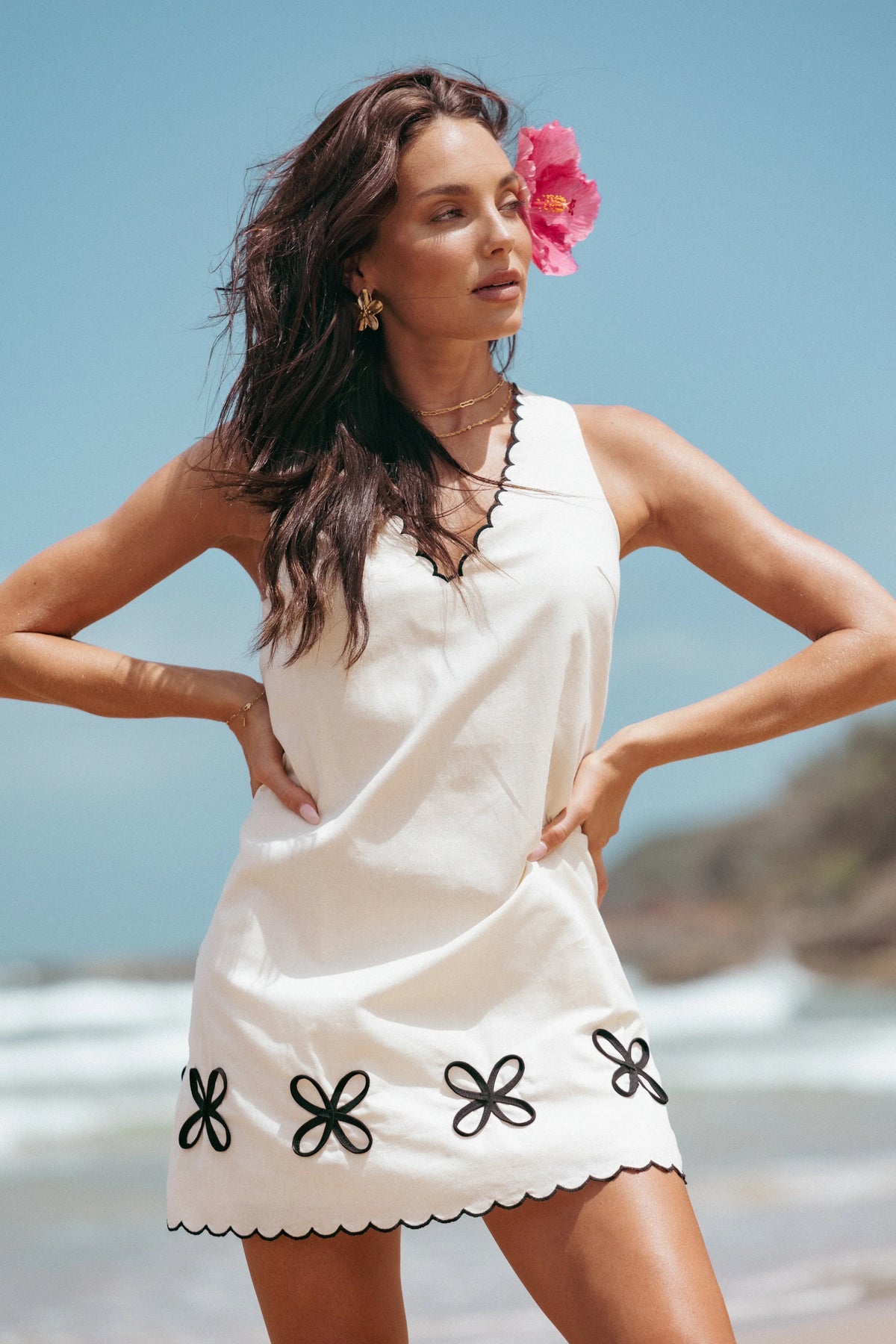 Thalia Mini Dress - Cream/Black