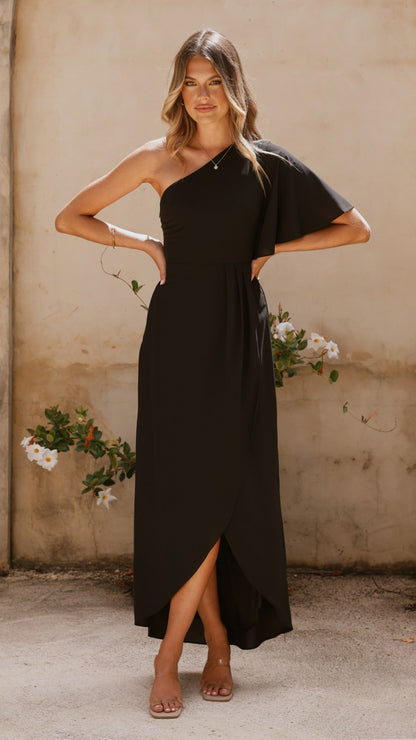 Emma One Sleeve Maxi Dress - Black