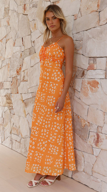 Farna Midi Dress - Orange Floral