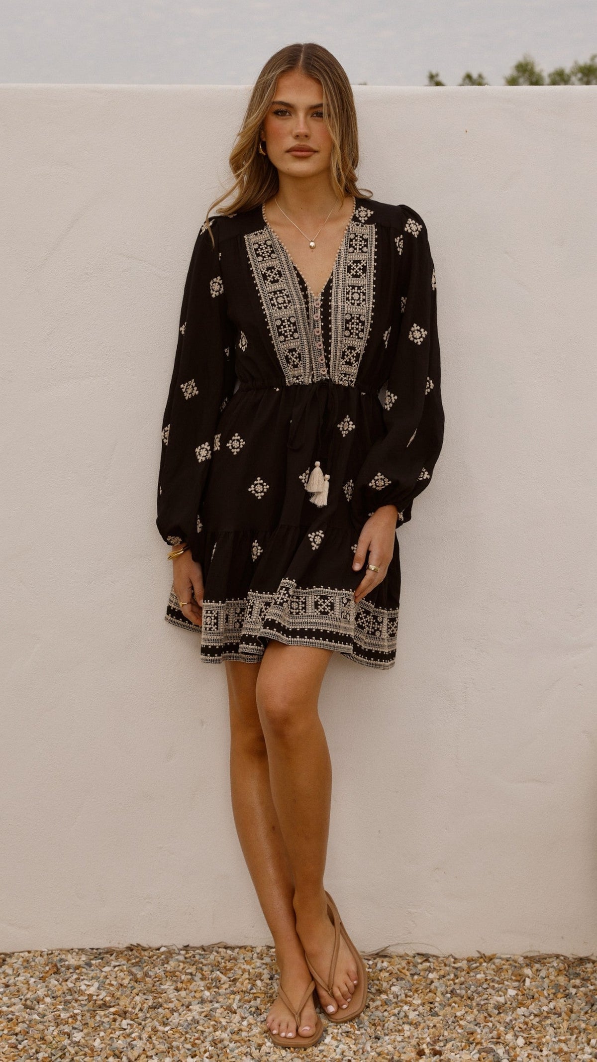 Delainey Mini Dress - Black/Beige
