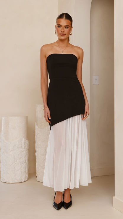 Fenella Asymmetrical Maxi Dress - Black / White