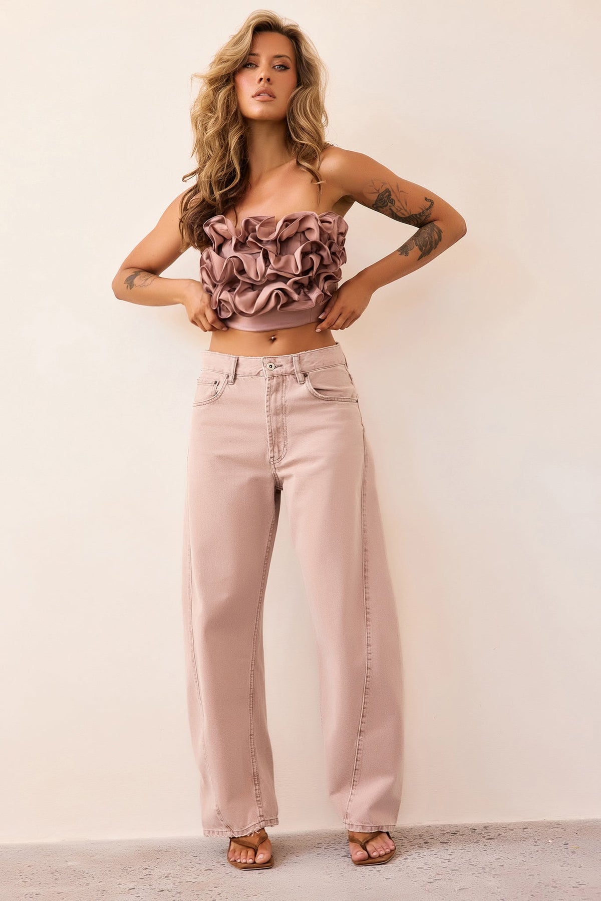 Petal Reverie Satin Crop Top - Mocha