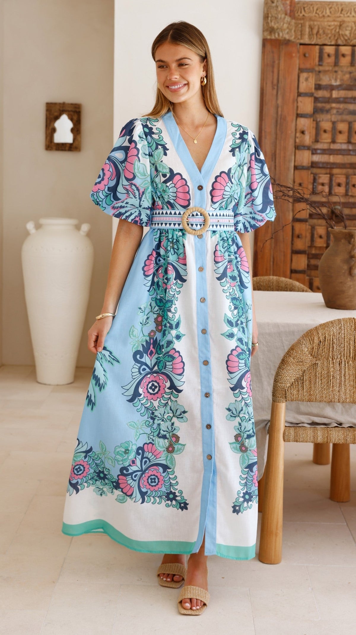 Dali Maxi Dress - Island Bloom Blue