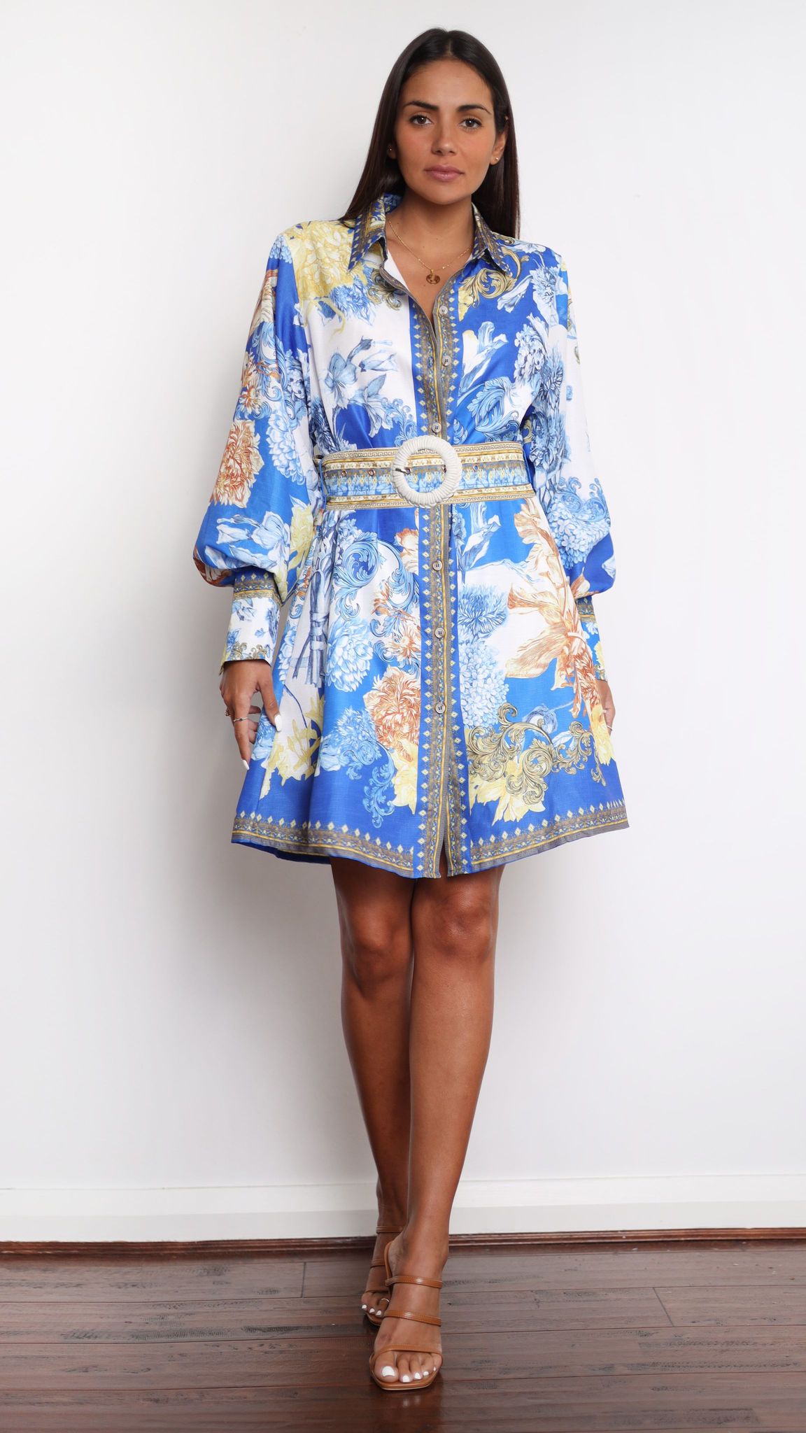 Annika Long Sleeve Mini Dress - Blue Doll