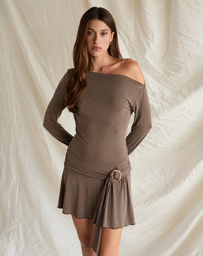 Aleida Belted Mini Dress in Cupro Mink