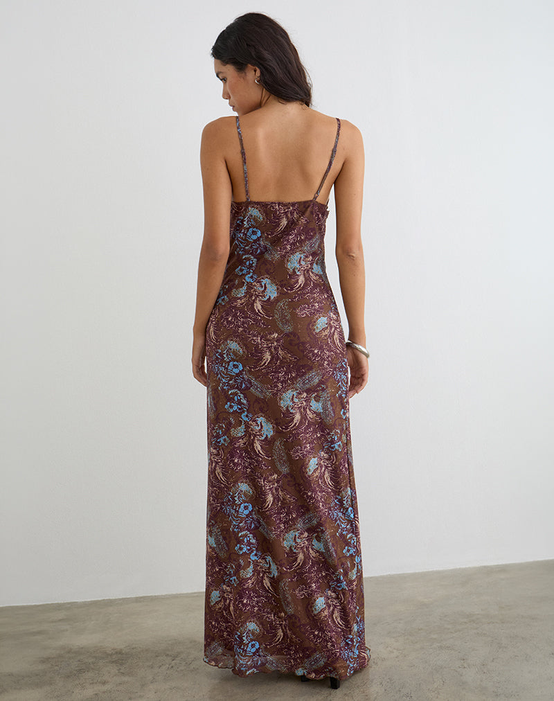 Alnaka Maxi Dress in Feathery Paisley Brown