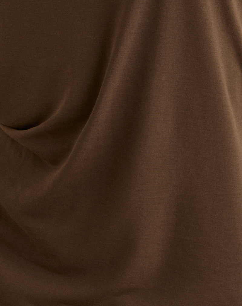 Amelina Backless Asymmetric Mini Dress in Dark Brown