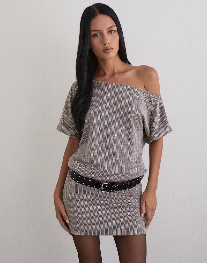 Amelita Mini Dress in Rib Knit Brown Grey