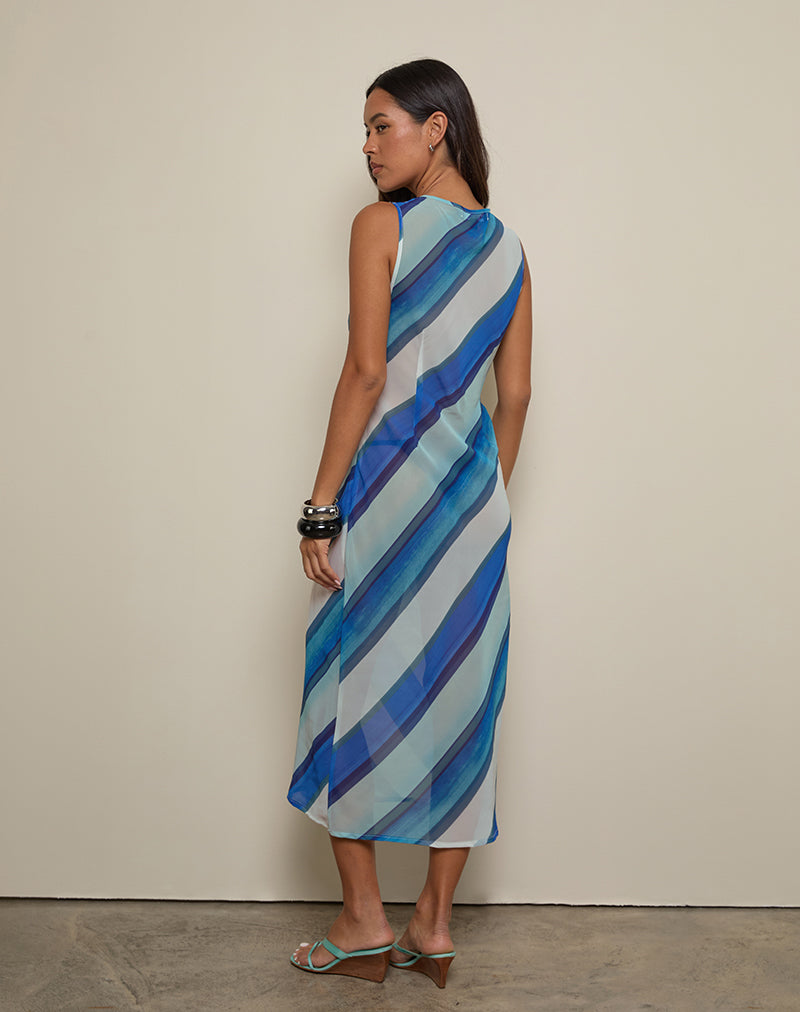 Anira Dress in Chiffon Painted Stripe Blue