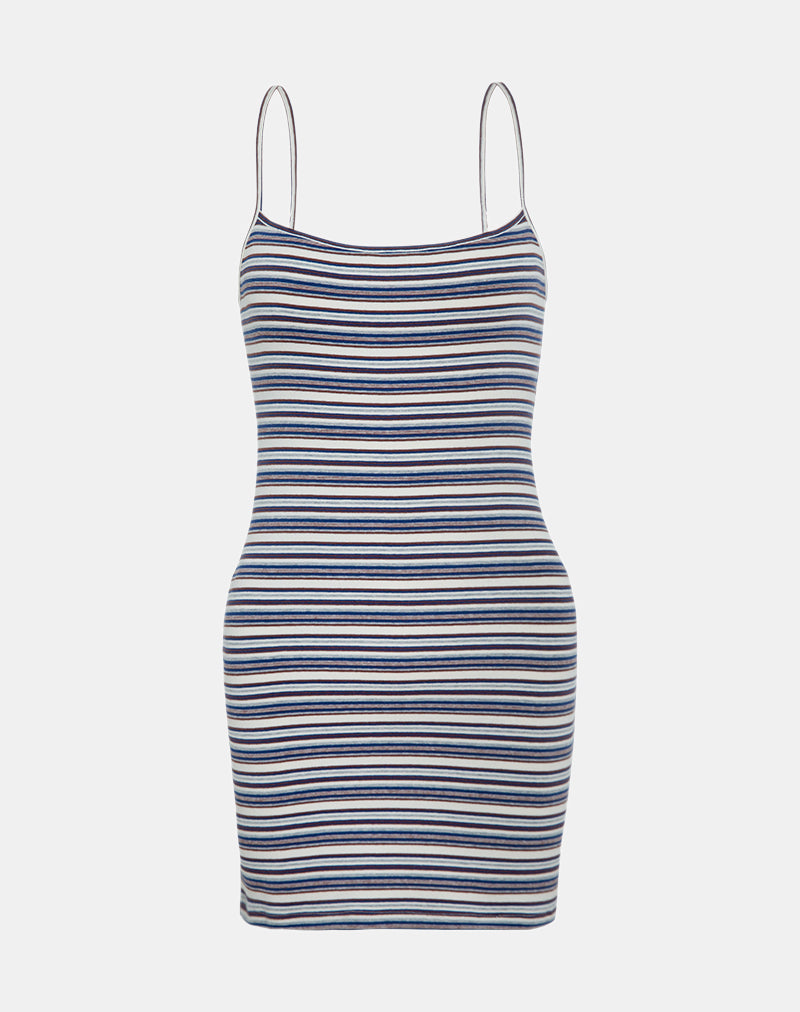 Anzhelina Strappy Mini Dress in Multi Blue Stripe