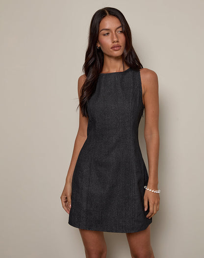 Ayana Backless Mini Dress in Chambray Dark Indigo