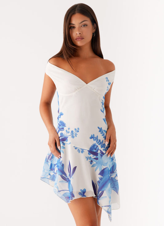 Alma Mini Dress - Blue Floral Print