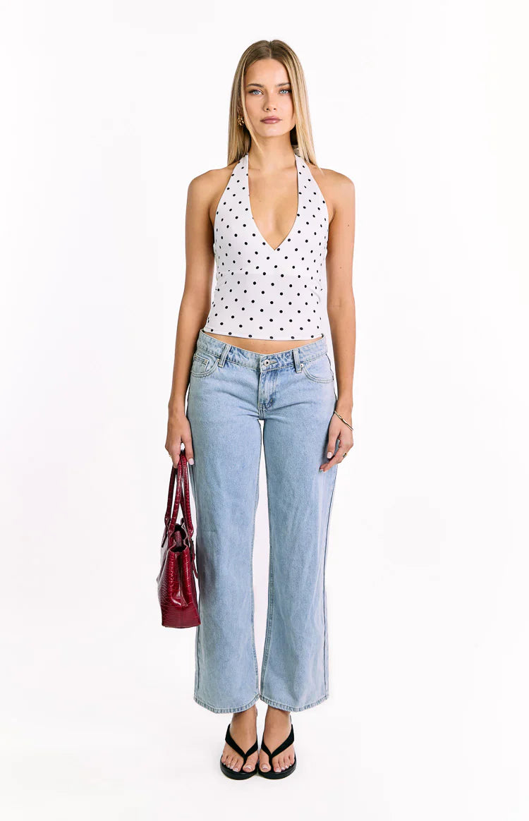 Amora White Polka Dot Crop Top
