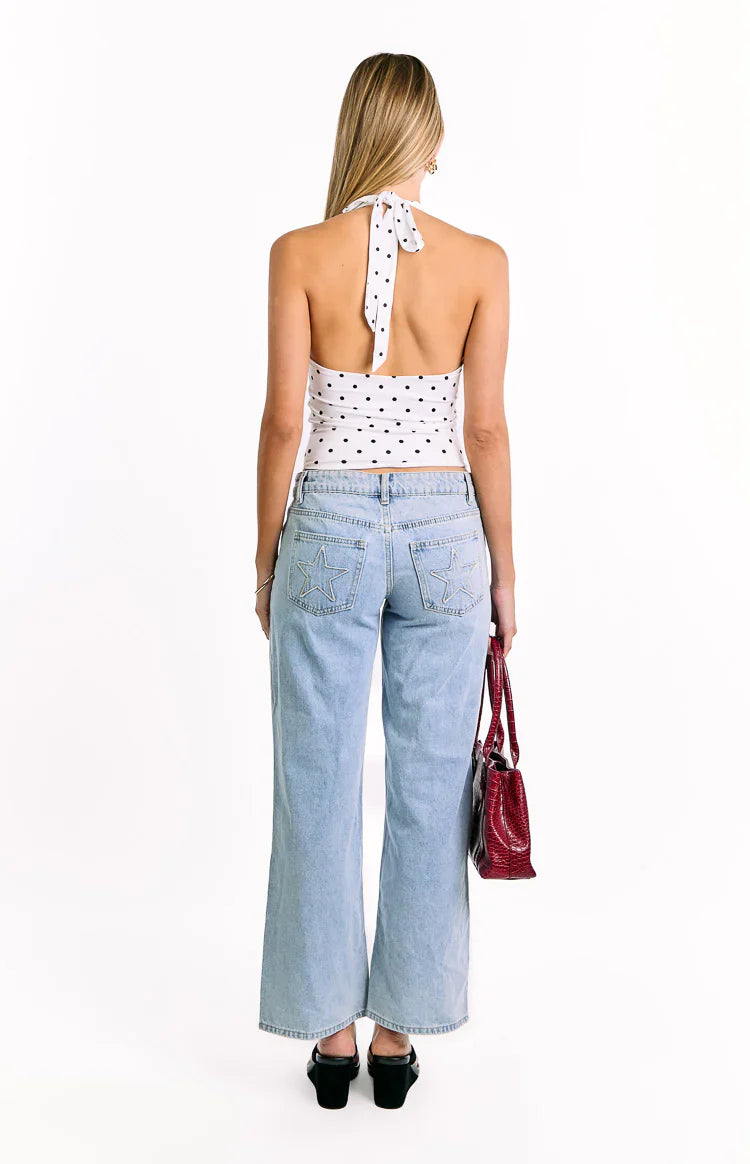 Amora White Polka Dot Crop Top