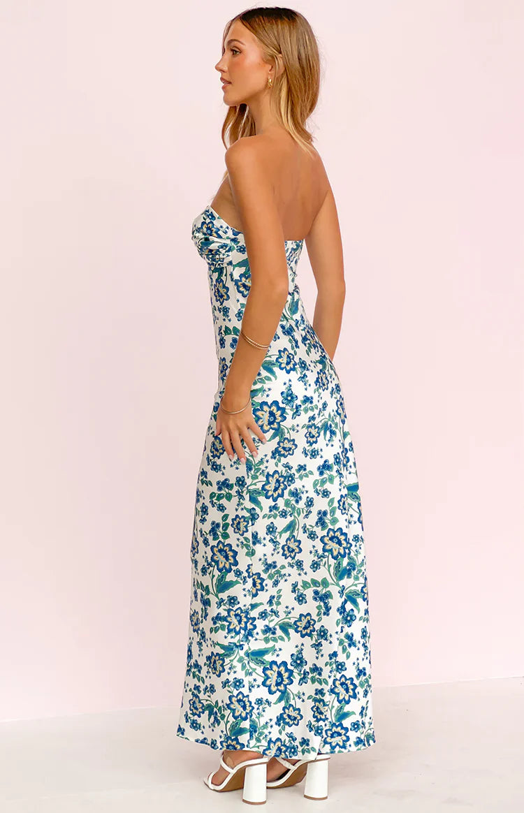 Ashley Blue Floral Formal Maxi Dress