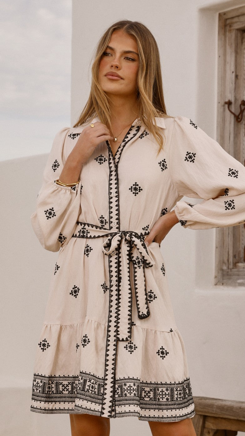 Delainey Mini Dress - Beige/Black