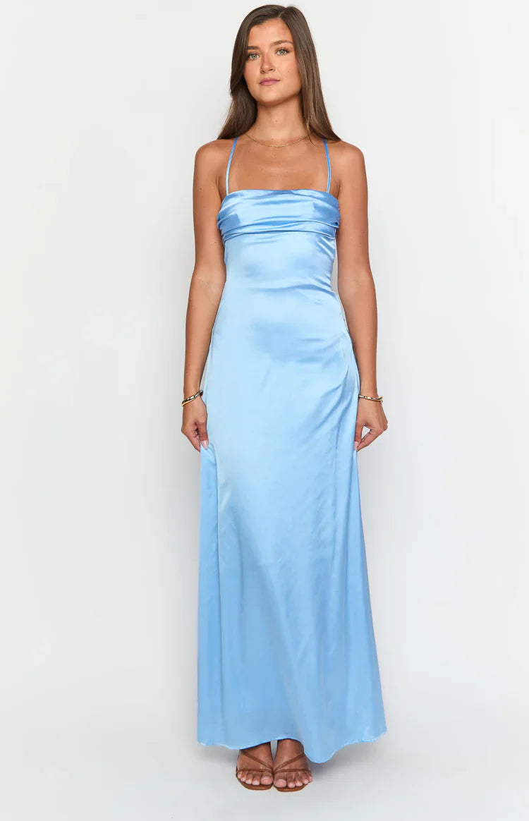 Blaise Blue Satin Maxi Dress