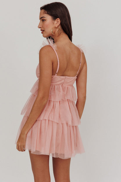 Sorbet Sky Tiered Tulle Mini Dress Pink