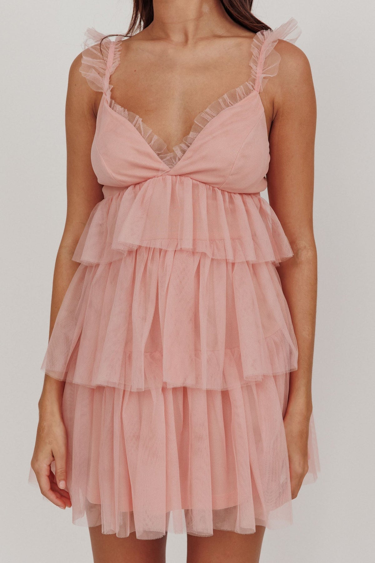 Sorbet Sky Tiered Tulle Mini Dress Pink