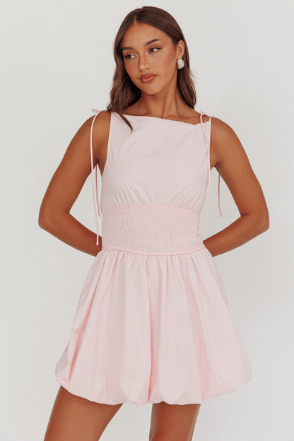 Like Art Tied Shoulder Bubble Mini Dress Pink