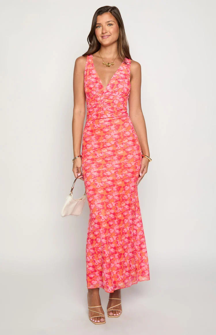 Beck Orange Floral Print Maxi Dress