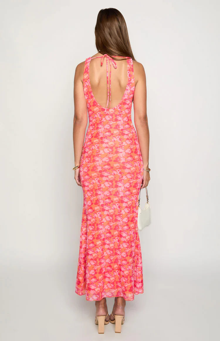 Beck Orange Floral Print Maxi Dress