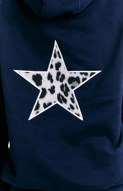 Beginning Navy Leopard Star Hoodie