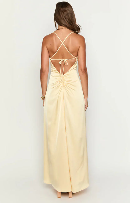 Blaise Yellow Satin Maxi Dress