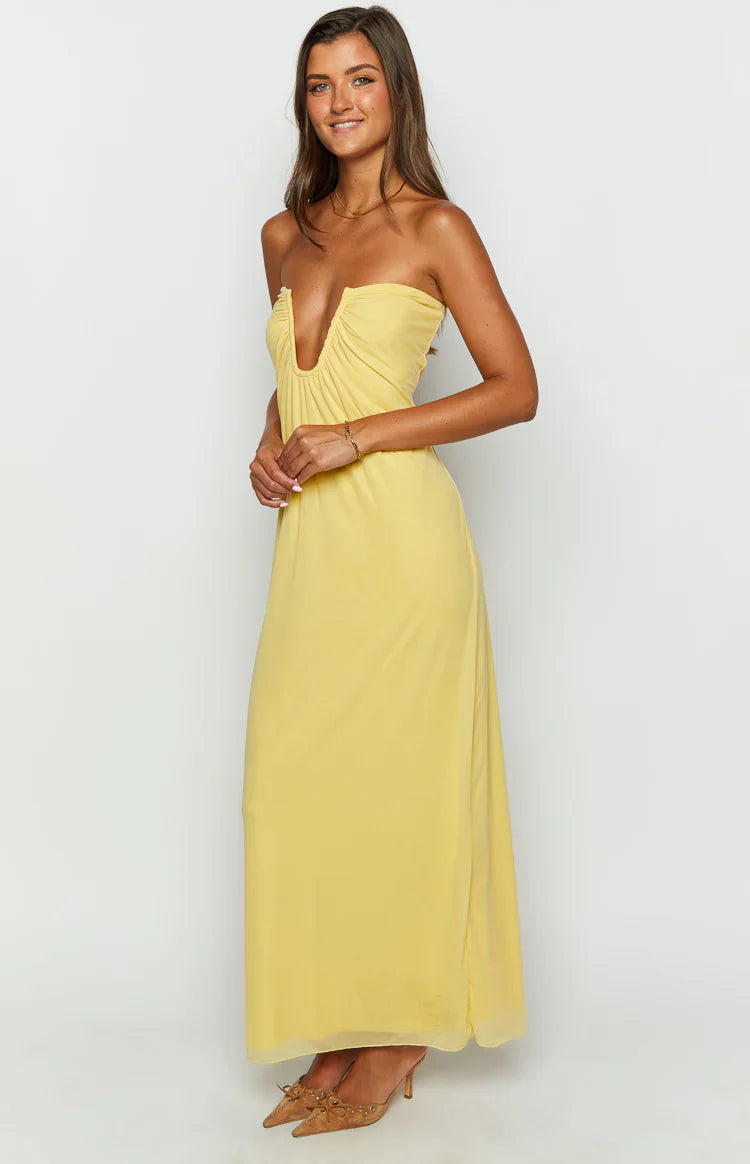 Braelyn Yellow Strapless Maxi Dress