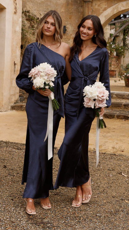 Eden One Shoulder Tie Front Maxi Dress - Navy