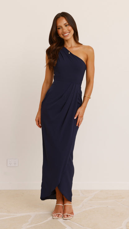 Clara One Shoulder Maxi Dress - Navy