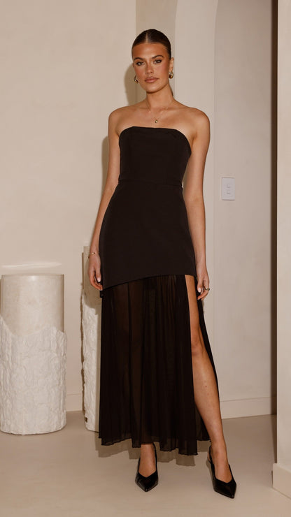 Fenella Asymmetrical Maxi Dress - Black