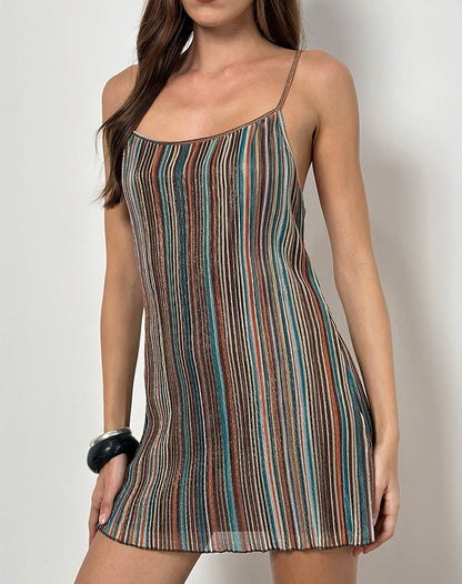 Cheria Mini Dress in Shimmer Plisse Blue Brown
