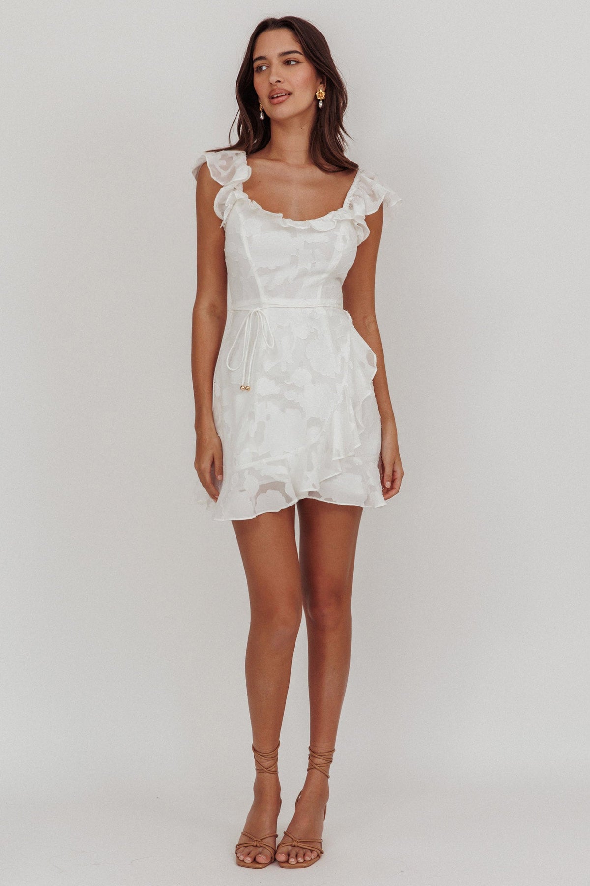 Thinkin' Bout You Ruffle Trim Dress Textured White