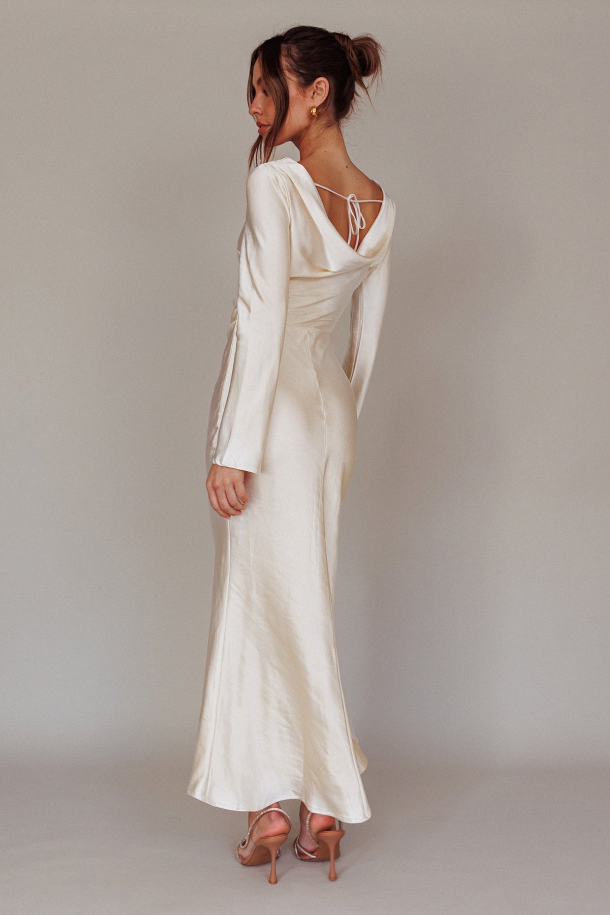 Loveland Cowl Back Midi Dress Oyster