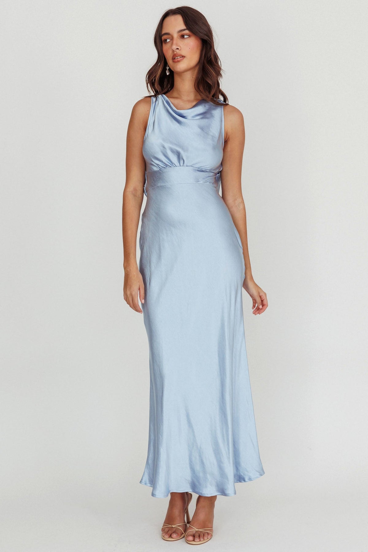 Isabella Satin Backless Maxi Dress Ocean