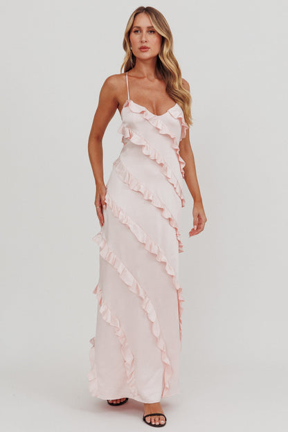 Arrabel Ruffle Trim Maxi Dress Blush