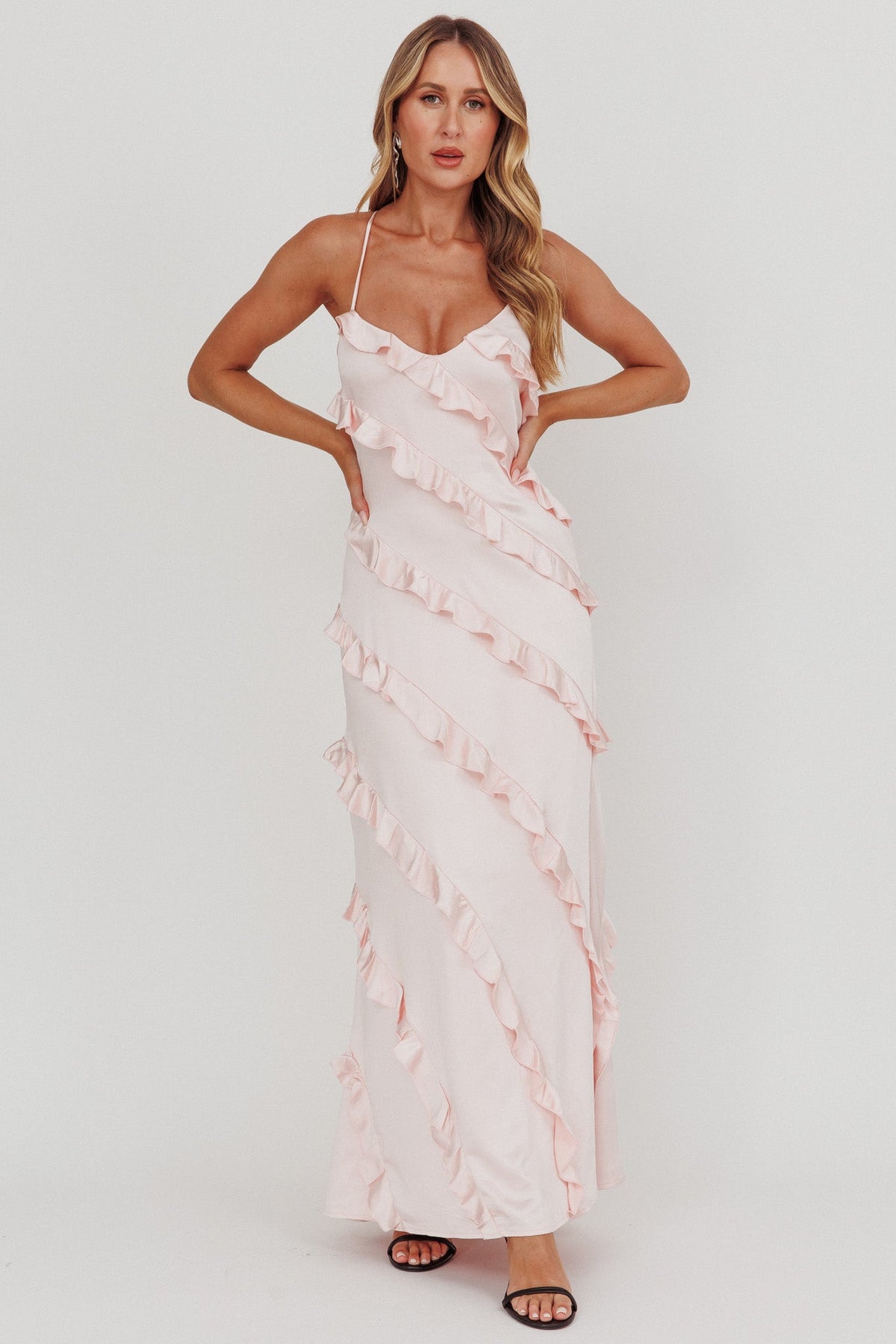 Arrabel Ruffle Trim Maxi Dress Blush