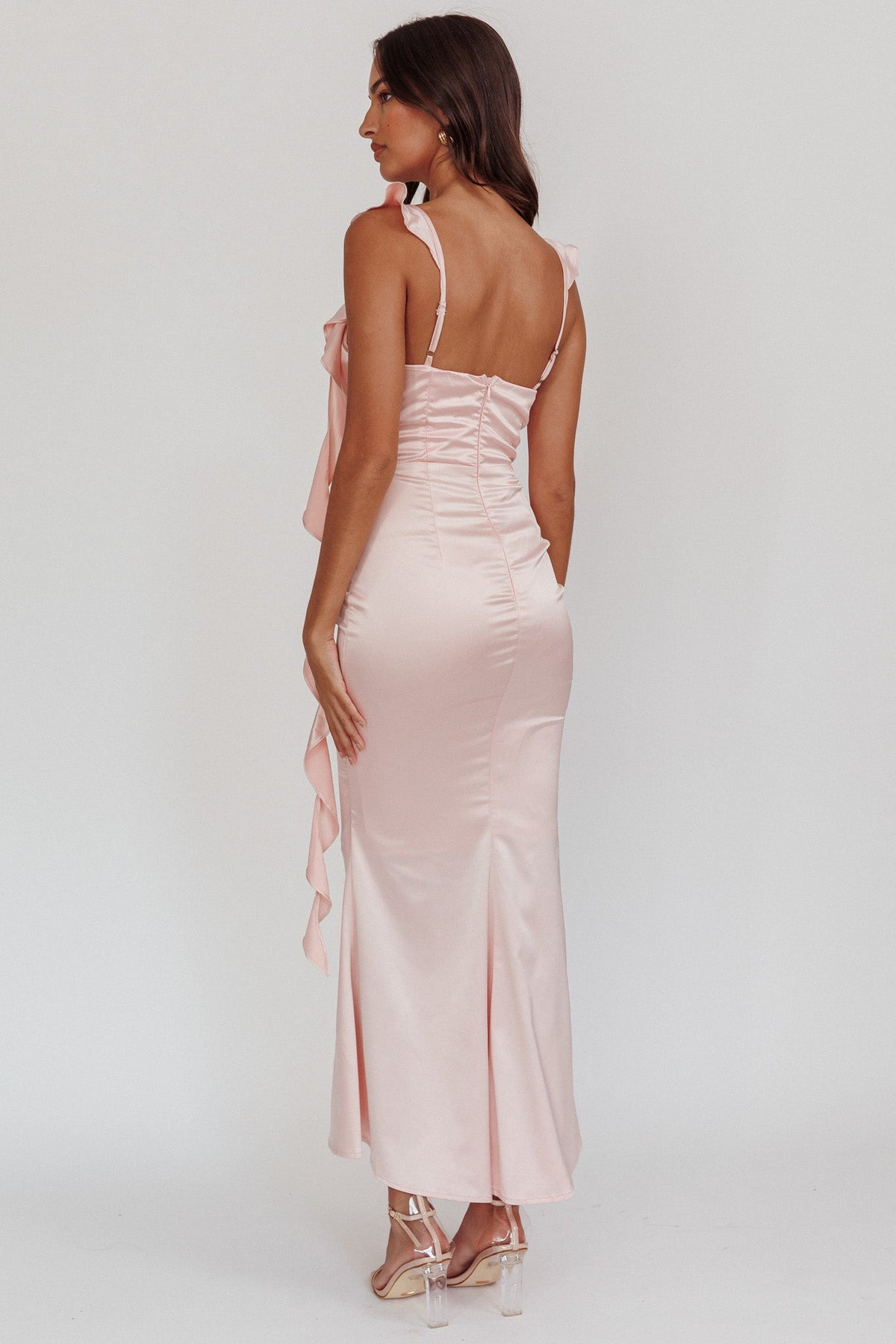 Blushing Ruffle Trim Midi Dress Baby Pink