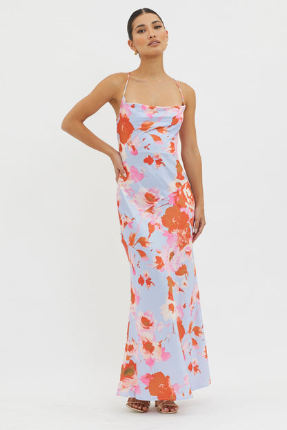 Dream Walk Cowl Back Tied Dress Print Pink