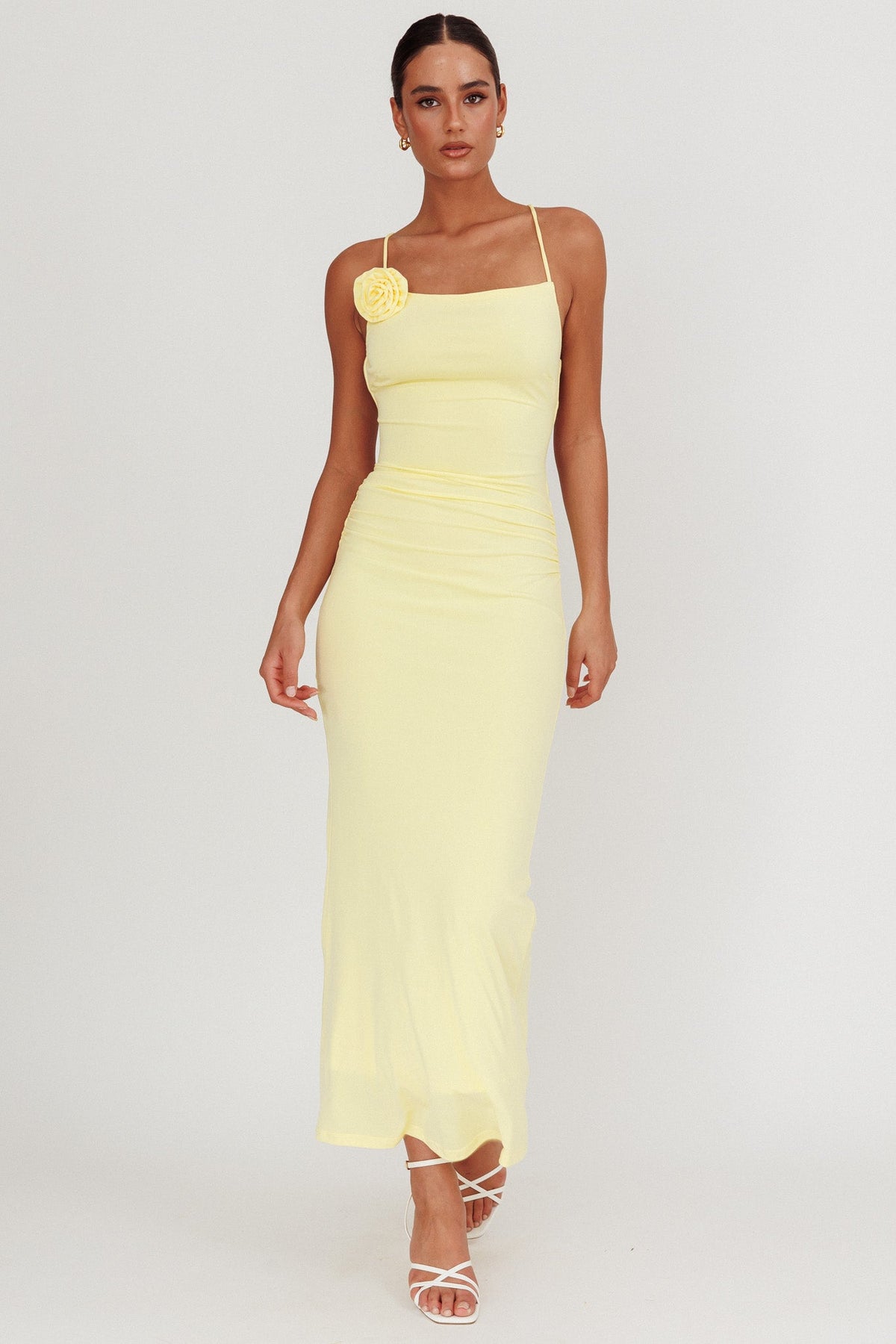 Ignite Rosette Backless Maxi Dress Lemon