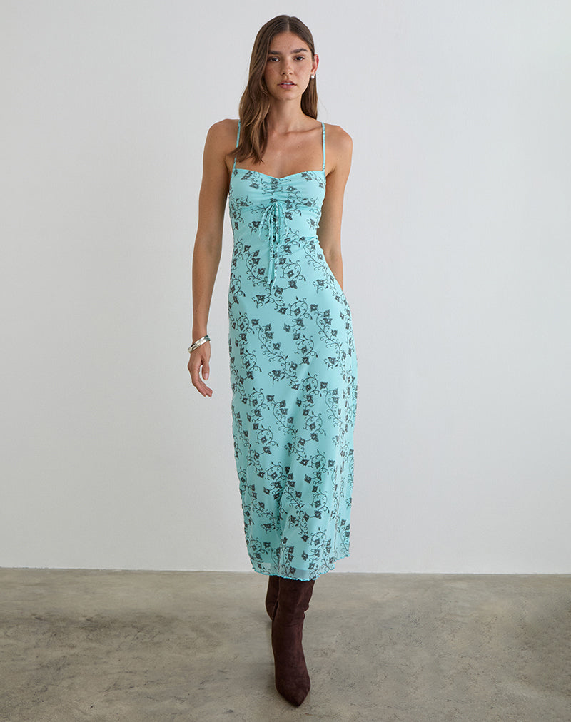 Collete Midi Dress in Winding Ivy Blue