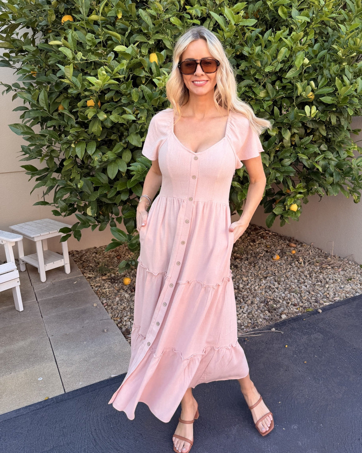 Celie Dress - Pink | Women's Linen Midi Dress